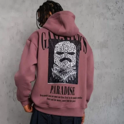 Erkek Paradise Baskılı Kapüşonlu Sweat Gül Kurusu
