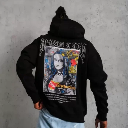 Erkek Baskılı Kapüşonlu Ve Kanguru Cepli Sweat Siyah