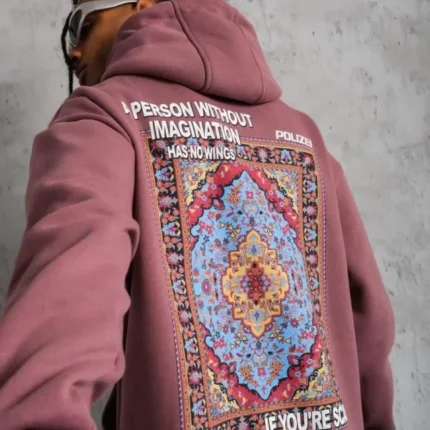 Erkek Kilim Desen Kapüşonlu Sweat Gül Kurusu