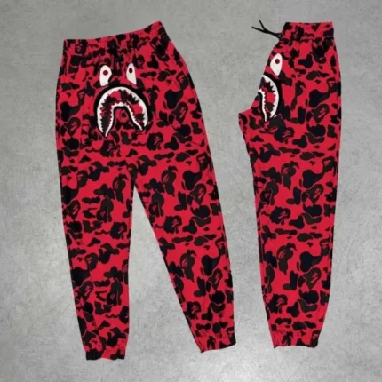 Erkek Bape Shark Dijital Baskılı Eşofman Altı Kırmızı