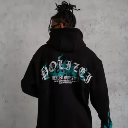 Erkek Üç İplik İçi Pamuklu Alev Baskılı Kapüşonlu Sweatshirt Siyah