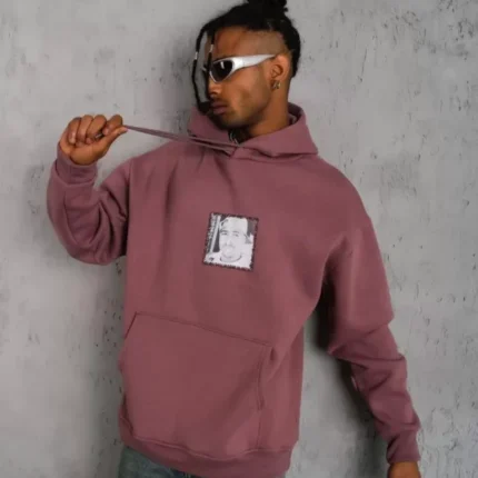 Erkek Ön Arka Baskılı Kapşonlu Sweat Gül Kurusu
