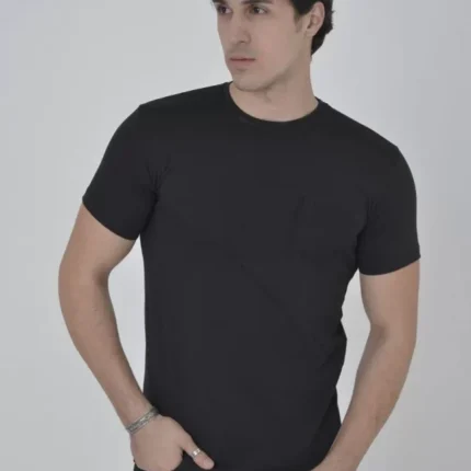 Erkek File Cepli Slim Fit Tshirt Siyah