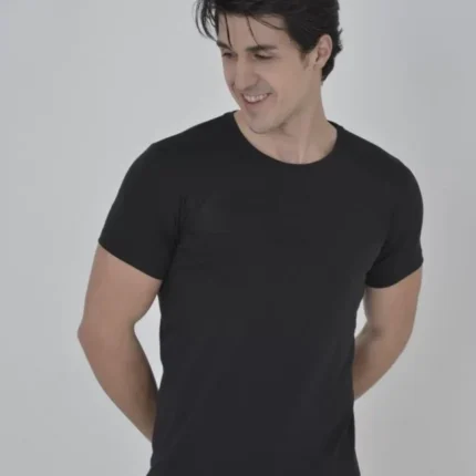 Erkek Gögüs Fileli Slim Fit Tshirt Siyah