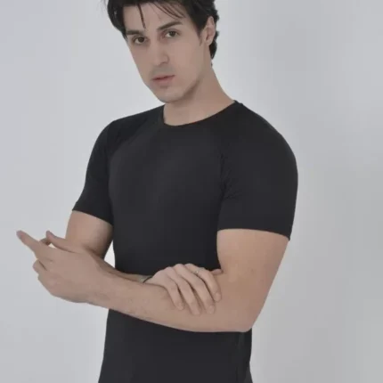 Erkek Omuz Fileli Slim Fit Tshirt Siyah
