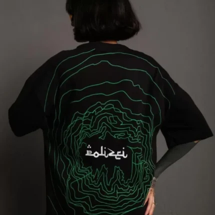 Bisiklet Yakalı Sırt Baskılı Oversize TShirt Siyah