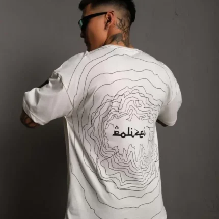 Erkek Bisiklet Yakalı Sırt Baskılı Oversize TShirt Beyaz