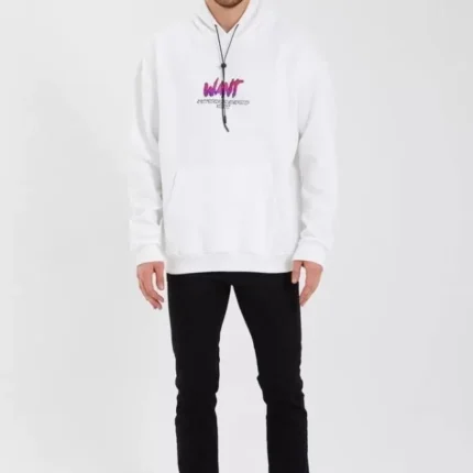 Erkek Baskılı Üç İplik Kapüşonlu Oversize Sweatshirt Beyaz
