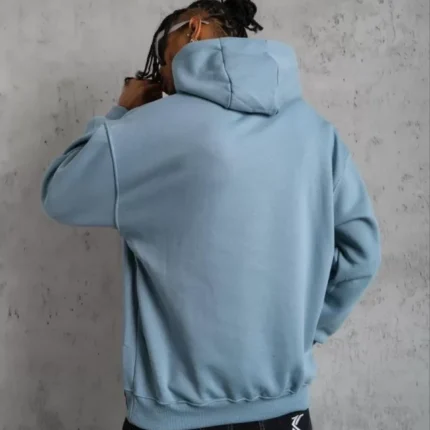Erkek Armalı Baskılı Kapüşonlu Sweatshirt Mavi