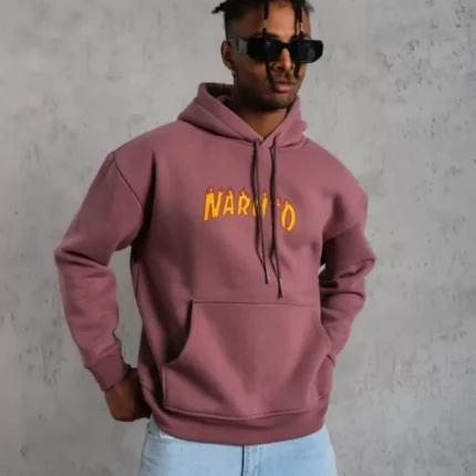 Erkek Baskılı Sweat Kapüşonlu Gül Kurusu