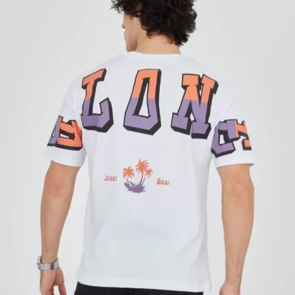 Erkek Ön Ve Arka Baskılı TShirt Beyaz