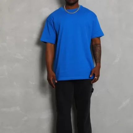 Unisex Oversize Düz Bisiklet Yaka TShirt Mavi