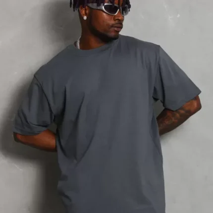 Unisex Oversize Düz Bisiklet Yaka TShirt Füme