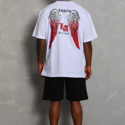 Unisex Oversize Baskılı Bisiklet Yaka TShirt Beyaz