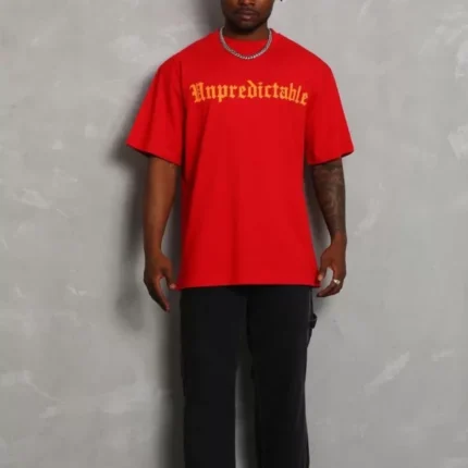 Unisex Oversize Baskılı Bisiklet Yaka TShirt Kırmızı