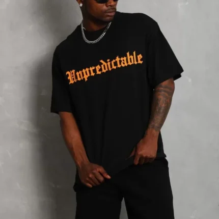 Unisex Oversize Baskılı Bisiklet Yaka TShirt Siyah