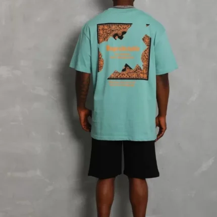 Unisex Oversize Baskılı Bisiklet Yaka TShirt Mint Yeşili