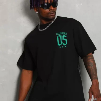 Unisex Oversize Baskılı Bisiklet Yaka TShirt Siyah