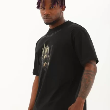 Unisex Oversize Baskılı Bisiklet Yaka TShirt Siyah