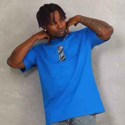 Unisex Oversize Baskılı Bisiklet Yaka TShirt Mavi