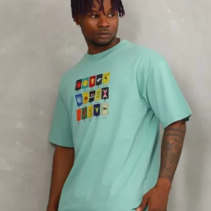 Unisex Oversize Baskılı Bisiklet Yaka TShirt Mint Yeşili