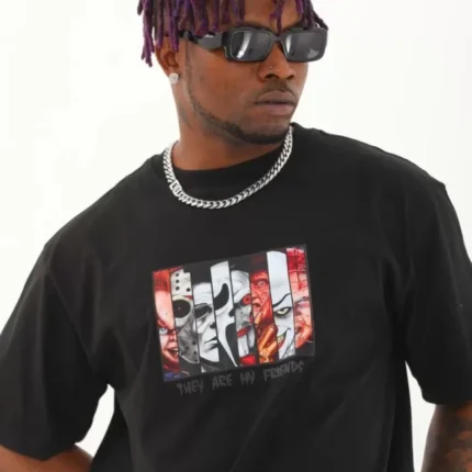 Unisex Oversize Baskılı Bisiklet Yaka TShirt Siyah