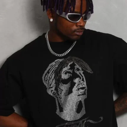 Unisex Oversize Taşlı Bisiklet Yaka TShirt Siyah