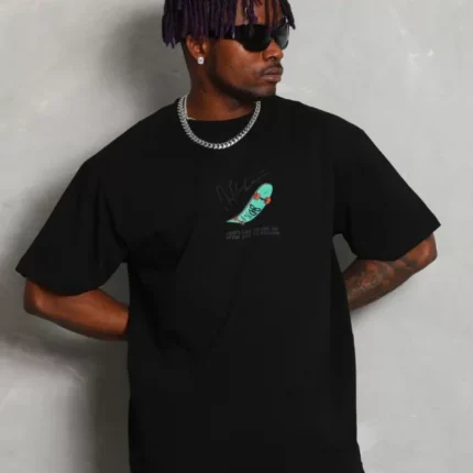 Unisex Oversize Baskılı Bisiklet Yaka TShirt Siyah