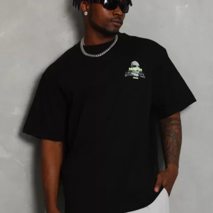 Unisex Oversize Baskılı Bisiklet Yaka TShirt Siyah