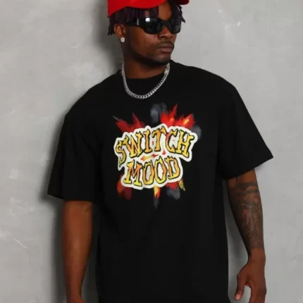 Unisex Oversize Baskılı Bisiklet Yaka TShirt Siyah