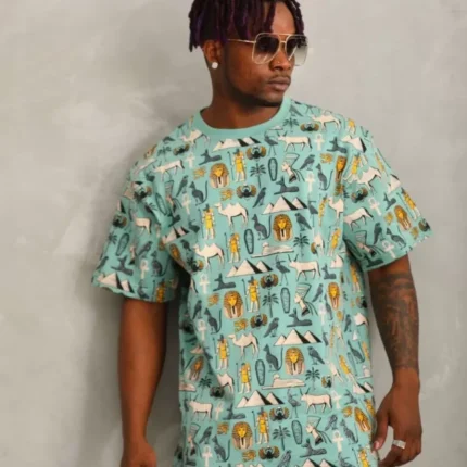 Unisex Oversize Baskılı Bisiklet Yaka TShirt Mint Yeşili