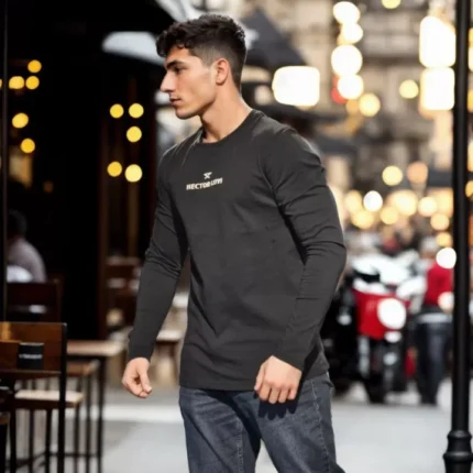 Unisex Bisiklet Yaka Uzun Kollu TShirt Siyah