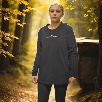 Unisex Bisiklet Yaka Uzun Kollu TShirt Siyah