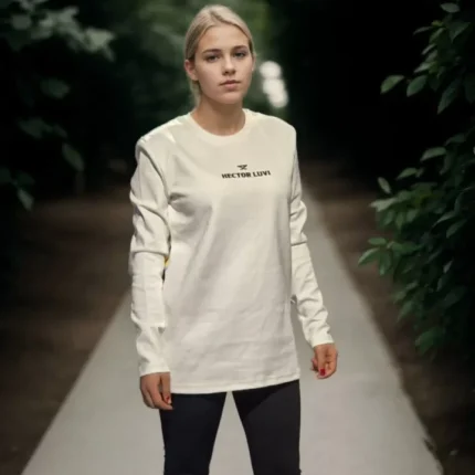 Unisex Bisiklet Yaka Uzun Kollu TShirt Beyaz