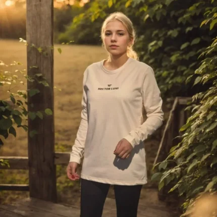 Unisex Bisiklet Yaka Uzun Kollu TShirt Beyaz