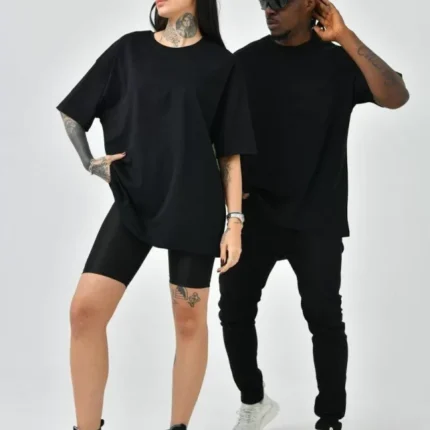 Unisex Basic Bisiklet Yaka Oversize TShirt Siyah