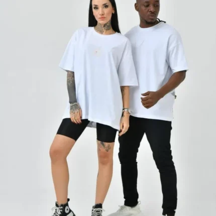 Unisex Basic Bisiklet Yaka Oversize TShirt Beyaz