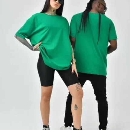 Unisex Basic Bisiklet Yaka Oversize TShirt Yeşil