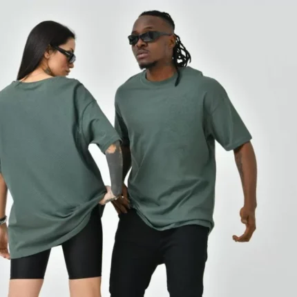 Unisex Basic Bisiklet Yaka Oversize TShirt Haki
