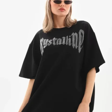 Unisex Taş Desenli Oversize TShirt Beyaz