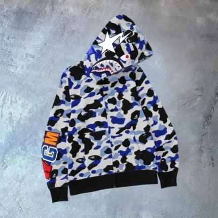 Erkek İplik Bape Kapüşonu Fermuarlı Hırka Gri