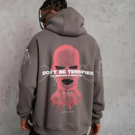 Erkek Maske Baskılı Kapüşonlu Sweat Gri
