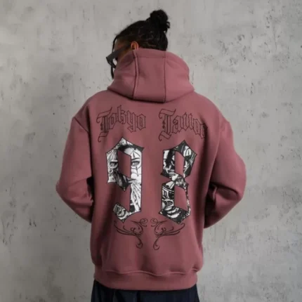 Erkek Baskılı Kapşonlu Sweat Gül Kurusu