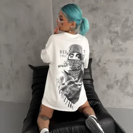 Unisex Baskılı Oversize TShirt Beyaz