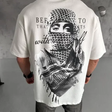 Unisex Baskılı Oversize TShirt Beyaz