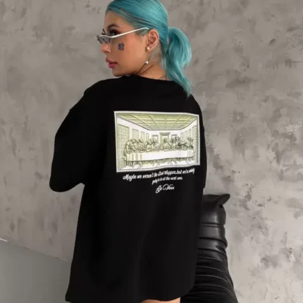 Unisex Baskılı Oversize TShirt Siyah