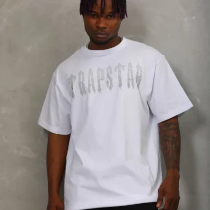 Unisex Oversize Taşlı Bisiklet Yaka TShirt Beyaz