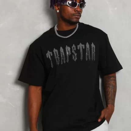 Unisex Oversize Taşlı Bisiklet Yaka TShirt Siyah