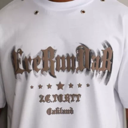Unisex Kuşgözü Detaylı Baskılı Oversize TShirt Beyaz