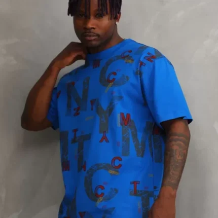 Unisex Baskılı Oversize TShirt Mavi